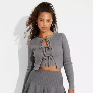Gray Tie-Front Cardigan & Matching Tube Top